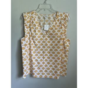J Crew Women’s Medium Sleeveless Tank Tank Blouse White Shell Fan Pattern NWT